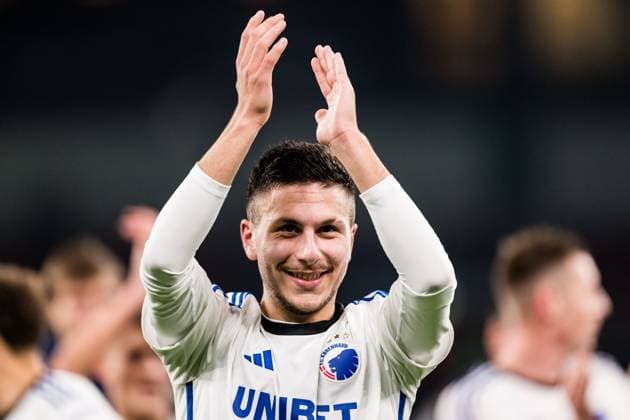 231108 Roony Bardghji of FC Copenhagen celebrates after the UEFA Champions League football match between FC Copenhagen and Manchester United on November 8, 2023 in Copenhagen Photo Petter Arvidson BILDBYRAN kod PA PA0685 fotboll football soccer fotball champions league fc copenhagen manchester united bbeng jubel  Copyright: PETTERxARVIDSON BB231108PA161