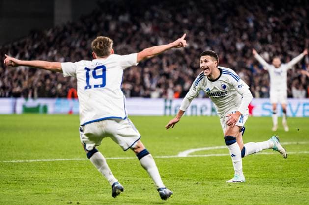 231108 Roony Bardghji of FC Copenhagen celebrates during 4 3 during the UEFA Champions League football match between FC Copenhagen and Manchester United on November 8, 2023 in Copenhagen Photo Petter Arvidson BILDBYRAN kod PA PA0685 fotboll football soccer fotball champions league fc copenhagen manchester united bbeng jubel  Copyright: PETTERxARVIDSON BB231108PA173