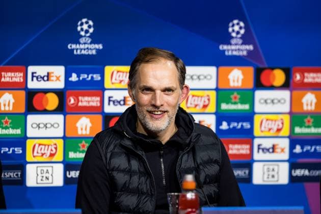 UEFA Champions League FC Bayern Muenchen Galatasaray 08 11 2023 Thomas Tuchel Coach FC Bayern Muenchen laughing in the press conference UEFA Champions League FC Bayern Muenchen Galatasaray, Munich, Allianz Arena on 08 11 2023 Copyright: xBEAUTIFULxSPORTS Wunderlx