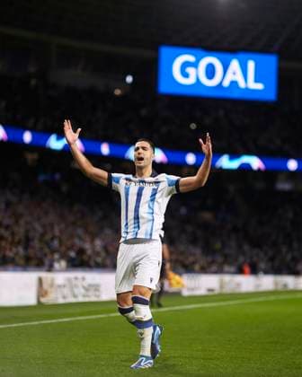 Real Sociedad v SL Benfica: Group D - UEFA Champions League 2023 24 Mikel Merino of Real Sociedad reacts after scoring goal during the UEFA Champions League match between Real Sociedad and SL Benfica at Reale Arena on November 8, 2023, in San Sebastian, Spain. San Sebastian Reale Arena Basque Country Spain RL_RSOvBENF_128 Copyright: xRicardoxLarreinax