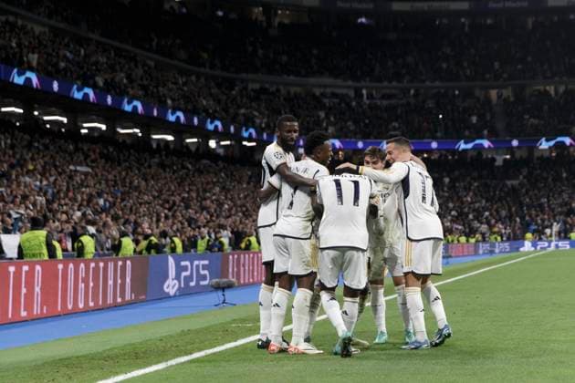 MADRID, SPAIN - NOVEMBER 08:Several players of Real Madrid celebrates a goal during the UEFA CHAMPIONS LEAGUE 2023 24 match between Real Madrid Madrid and Braga at Santiago Bernabeu Stadium. ONLYxEDITORIALxUSAGE  (235057993)