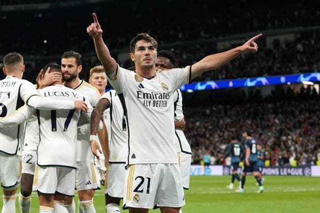Champions League - Real Madrid v Braga Real Madrid CF s Brahim Diaz celebrates goal during Champions League 2023 2024, Group C, match 4. Madrid, Spain, November 8, 2023. Photo by Acero AlterPhotos ABACAPRESS.COM Madrid Spain  Copyright: xAcero AlterPhotos ABACAx