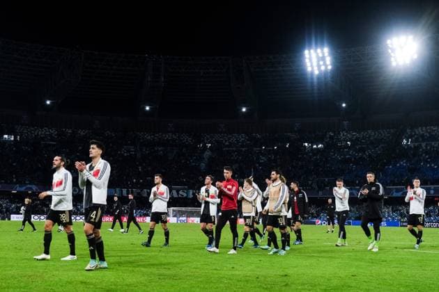 Union Berlin celebrates the result with their fans after the Uefa champions league match between SSC Napoli vs Union Berlin at the Diego Armando Maradona Stadium in Naples, southern Italy, on November 08, 2023.  Copyright: xAntonioxBalasco IPAxSportx xipa-x xx IPA_41511474 IPA_Agency_IPA41511474