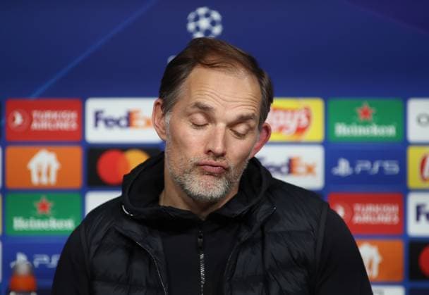 Munich, Germany 08 November 2023 Football, Men, Champions League, Matchday 4, Season 2023 2024, FC Bayern Munich Galatasaray Istanbul, Allianz Arena Thomas Tuchel, Coach FC Bayern Munich head, portrait at the press conference, eyes closed, saying nothing, maybe, who knows, facial expression, corner of the mouth, Im not saying