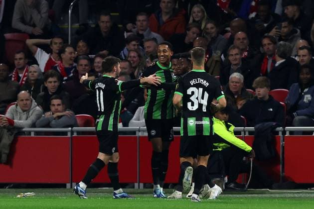 Amsterdam, Netherlands, 9th November 2023: Goal celebrations for Ansu Fati (31 Brighton) during the UEFA Europa League football match between Ajax and Brighton at The Johan Cruyff ArenA in Amsterdam, Netherlands. (James Whitehead SPP) Copyright: xJamesxWhiteheadx xSPPx spp-en-JaWhSp-JCWS0562