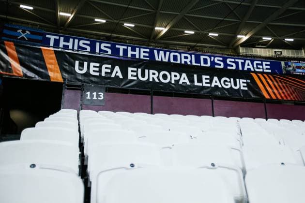 West Ham United FC v Olympiakos FC a general view of Uefa europa league signage at the London Stadium prior to kick off during the West Ham United FC v Olympiakos FC UEFA Europa League Group A match at London Stadium, London, England, United Kingdom on 9 November 2023 Editorial Use Only Copyright: xIMAGO EveryxSecondxMediax ESM-0845-0006