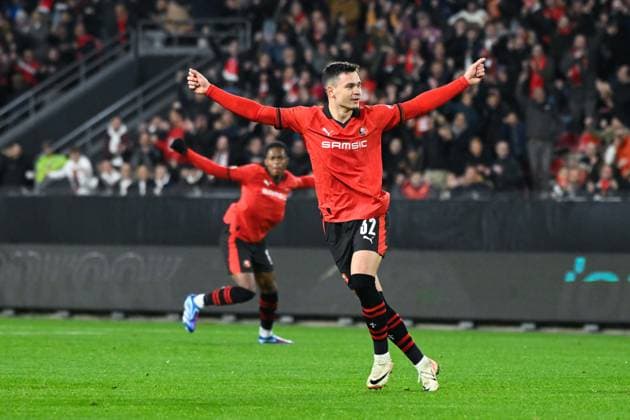 Attitude - Joie de Fabian RIEDER ( 32 - Rennes ) - FOOTBALL : Rennes vs Panathinaikos - Ligue Europa - 09 11 2023 FedericoPestellini Panoramic 