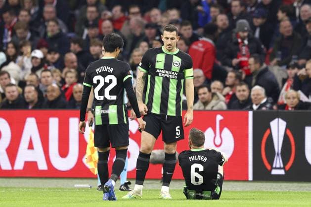 AMSTERDAM, 09-11-2023 JohanCruyff Arena, Europa League Football season 2023 2024. Brighton player James Milner with an injury during the match between Ajax and Brighton & Hove Albion Ajax - Brighton  x23102498x Copyright: