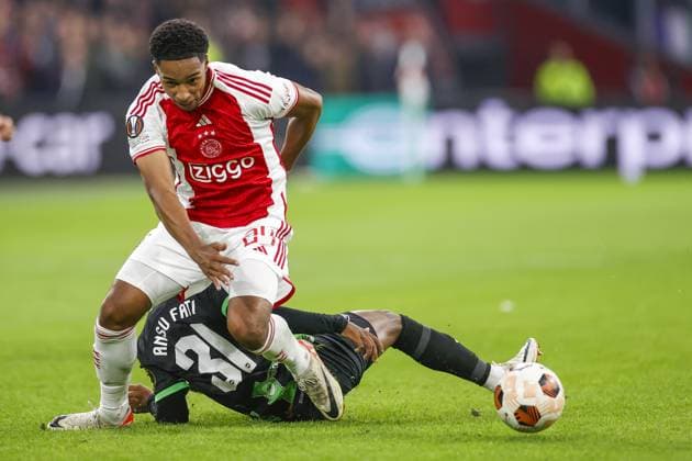 AMSTERDAM, 09-11-2023 JohanCruyff Arena, Europa League Football season 2023 2024. Ajax player Silvano Vos and Brighton player Ansu Fati during the match between Ajax and Brighton & Hove Albion Ajax - Brighton  x23102779x Copyright: