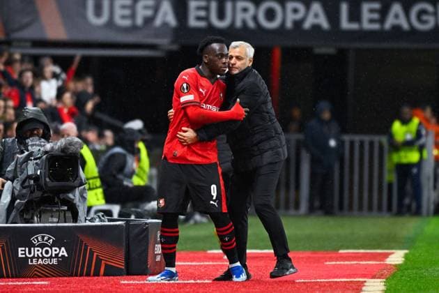 Arnaud Kalimuendo ( 9 - Rennes ) - Bruno GENESIO ( entraineur Rennes ) - FOOTBALL : Rennes vs Panathinaikos - Ligue Europa - 09 11 2023 FedericoPestellini Panoramic 