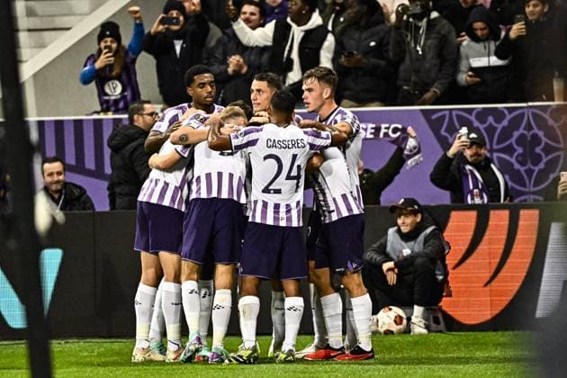 But et joie Donnum (tfc) FOOTBALL : Toulouse vs Liverpool - Match 4 Phase de Groupe de la Ligue Europa - Toulouse - 09-11-2023 ThierryBreton Panoramic 