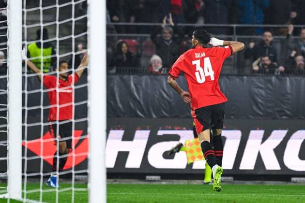 Attitude - Joie de Salah Ibrahim ( 34 - Rennes ) - FOOTBALL : Rennes vs Panathinaikos - Ligue Europa - 09 11 2023 FedericoPestellini Panoramic 