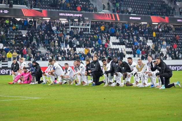 SOCCER - UEFA EL, LASK vs Saint-Gilloise LINZ,AUSTRIA,09.NOV.23 - SOCCER - UEFA Europa League, group stage, Linzer ASK vs Royale Union Saint-Gilloise. Image shows the rejoicing of LASK.  GEPAxpictures xChristianxMoser
