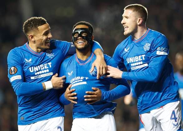 Rangers v AC Sparta Prague UEFA Europa League Danilo of Rangers (middle) celebrates scoring his teams first goal during the UEFA Europa League Group C match at Ibrox Stadium, Glasgow Copyright: xFredxPalmerx FIL-19227-0009 UK Newspapers OUT