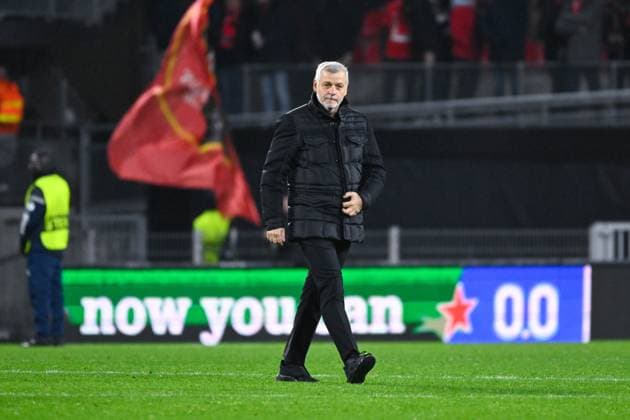 Joie des joueurs du Rennes en fin de match apres sa victoire - Bruno GENESIO ( entraineur Rennes ) - FOOTBALL : Rennes vs Panathinaikos - Ligue Europa - 09 11 2023 FedericoPestellini Panoramic 