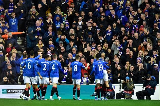 Rangers v AC Sparta Prague UEFA Europa League Todd Cantwell of Rangers scores their sides second goal of the match and celebrates his sides goal in front of his sides fansduring the UEFA Europa League Group C match at Ibrox Stadium, Glasgow Copyright: xJamiexJohnstonx FIL-19228-0019 UK Newspapers OUT