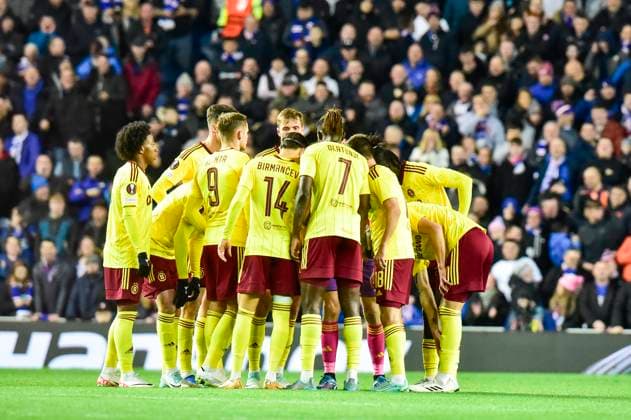 Rangers v AC Sparta Prague UEFA Europa League Team of AC Sparta Prague huddle after conceding their sides second goal during the UEFA Europa League Group C match at Ibrox Stadium, Glasgow Copyright: xJamiexJohnstonx FIL-19228-0021 UK Newspapers OUT