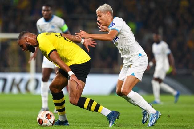 AEK Athens v Olympique de Marseille UEFA Europa League Harold Moukoudi of AEK Athens and Amine Harit of Olympique de Marseille during the UEFA Europa League Group B match at OPAP Arena, Athens Copyright: xYannisxHalasx FIL-19225-0057 UK Newspapers OUT