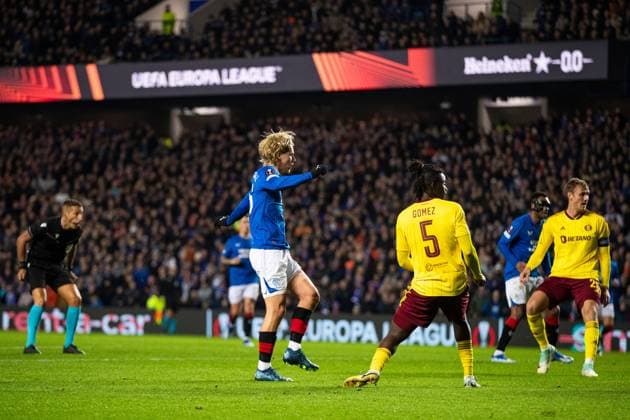 EDITORIAL USE ONLY No use with unauthorised audio, video, data, fixture lists, club league logos or live services. Online in-match use limited to 120 images, no video emulation. No use in betting, games or single club league player publications. Rangers v Sparta Prague, UEFA Europa League, Group C, Football, Ibrox Stadium, Glasgow, UK - 09 Nov 2023 EDITORIAL USE ONLY No use with unauthorised audio, video, data, fixture lists, club league logos or live services. Online in-match use limited to 120 images, no video emulation. No use in betting, games or single club league player publications.  Copyright: xKirkxO Rourke RangersxFC Shutterstockx 14199951ca