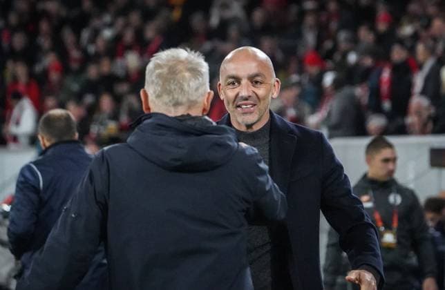 SC Freiburg TSC Backa Topola Football UEFA Europa League 2023 2024, SC Freiburg TSC Backa Topola, Matchday 4, Europa Park Stadium Topolas coach Zarko Lazetic and Freiburgs coach Christian Streich