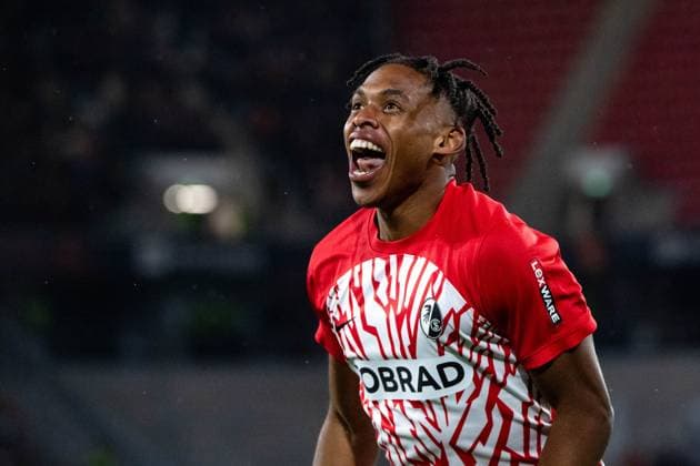 Junior Adamu SC Freiburg, 20 celebrates the goal for 4 0, GER, SC Freiburg vs FK TSC Backa Topola, Football UEFA Europa League, Group A, Matchday 4, 2023 2024 season, 09 11 2023 GER, SC Freiburg vs FK TSC Backa Topola, Football UEFA Europa League, Group A, Matchday 4, 2023 2024 season, 09 11 2023 Freiburg Copyright: xEibner-Pressefoto Memmlerx EP_MMR