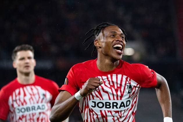 Junior Adamu SC Freiburg, 20 celebrates the goal for 4 0, GER, SC Freiburg vs FK TSC Backa Topola, Football UEFA Europa League, Group A, Matchday 4, 2023 2024 season, 09 11 2023 GER, SC Freiburg vs FK TSC Backa Topola, Football UEFA Europa League, Group A, Matchday 4, 2023 2024 season, 09 11 2023 Freiburg Copyright: xEibner-Pressefoto Memmlerx EP_MMR