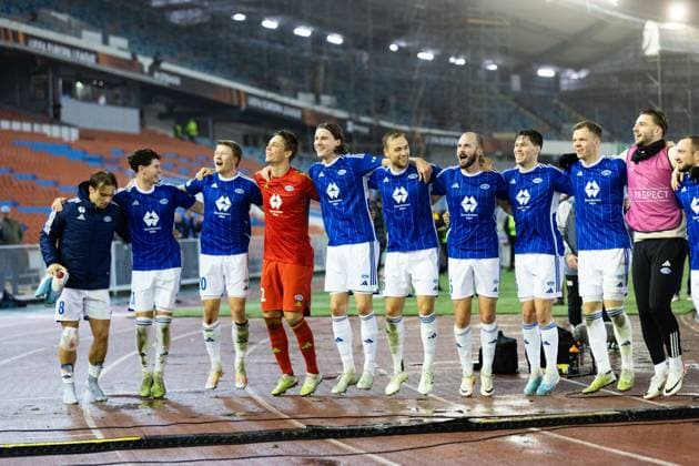231109 Players of Molde celebrate after the UEFA Europa League football match between BK Häcken and Molde on November 9, 2023 in Göteborg Photo Michael Erichsen BILDBYRAN COP 89 MI0570 football soccer football uefa europa league bk häcken molde bbeng jubel  Copyright: MICHAELxERICHSEN BB231109MI064