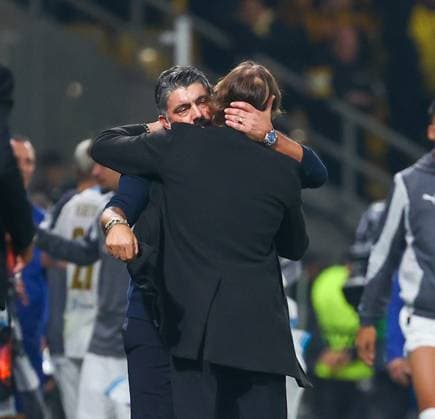 AEK Athens v Olympique de Marseille UEFA Europa League Matias Almeyda Manager of AEK Athens and Gennaro Gattuso Manager of Olympique de Marseille at the end of the UEFA Europa League Group B match at OPAP Arena, Athens Copyright: xYannisxHalasx FIL-19225-0094 UK Newspapers OUT
