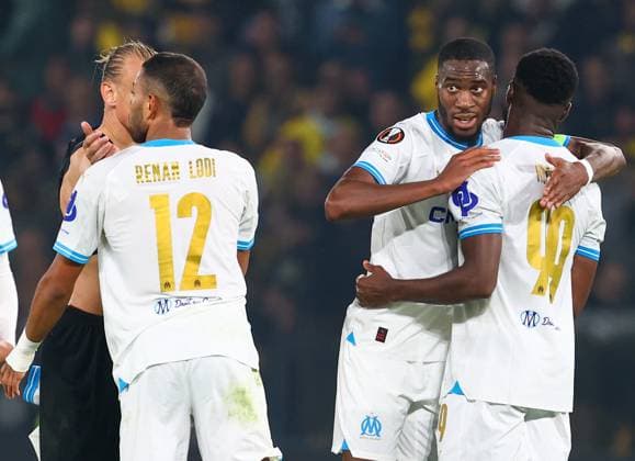 AEK Athens v Olympique de Marseille UEFA Europa League Olympique de Marseille players celebrate at the end of the UEFA Europa League Group B match at OPAP Arena, Athens Copyright: xYannisxHalasx FIL-19225-0097 UK Newspapers OUT