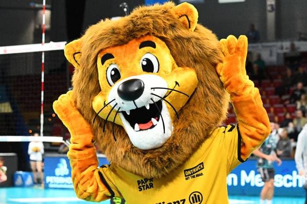 Homer, the mascot of the Powervolleys Düren, mascot, lucky charm, 09 11 2023, Düren Germany , Volleyball, 1 Bundesliga, SWD Powervolleys Düren ASV Dachau xmhx