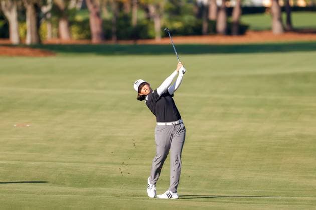 November 9, 2023, Belleair, Florida, USA: RUONING YIN hits an iron shot on second hole during the first round of The ANNIKA driven by Gainbridge at the Pelican Golf Club on Thursday, Nov. 9, 2023, in Belleair. Belleair USA - ZUMAs70_ 20231109_zan_s70_029 Copyright: xJeffereexWoox