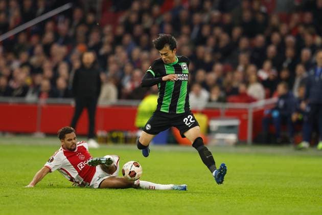 (L-R) Devyne Rensch (Ajax), Kaoru Mitoma (Brighton), NOVEMBER 9, 2023 - Football Soccer : UEFA Europa League group B matchday4 between Sporting AFC Ajax 0-2 Brighton & Hove Albion FC at the Johan Cruijff ArenA in Amsterdam, Netherlands. Noxthirdxpartyxsales  (235180274)