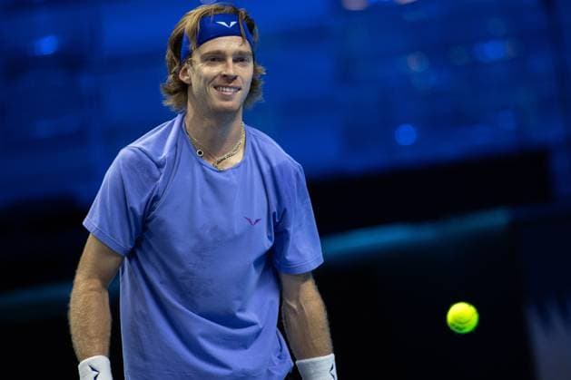 Foto Marco Alpozzi LaPresse 10 Novembre 2023 Torino - Italia - - Tennis Nitto ATP, Tennis Herren Finals - Practice Sinner Vs Rublev Nella foto: Andrey Rublev (Russia) November 10, 2023 Turin - Italy - Sport - Tennis Nitto ATP Finals - Practice Sinner Vs Rublev In the pic: Andrey Rublev (Russia)  Copyright: xMarcoxAlpozzi LaPressex