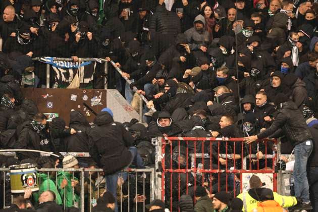 Photo the fans from Hannover fought during the 2nd half with the police and with the St Pauli fans Soccer 2 Bundesliga on Fri 10 11 2023 FC St Pauli Hannover 96