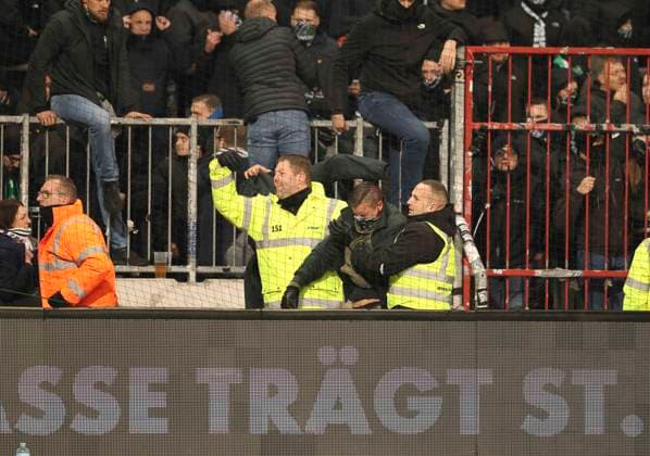 Photo the fans from Hannover fought during the 2nd half with the police and with the St Pauli fans Soccer 2 Bundesliga on Fri 10 11 2023 FC St Pauli Hannover 96