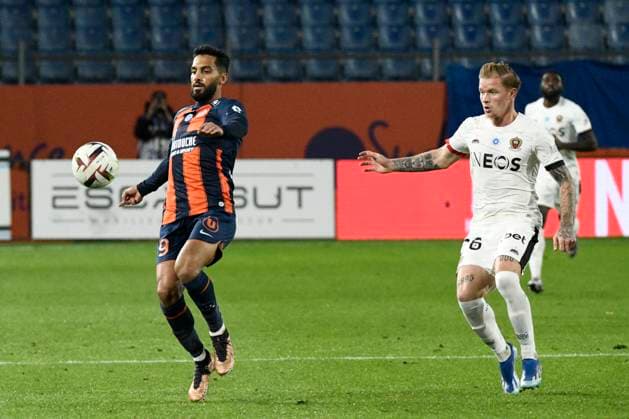 Mousa TAMARI (MHSC) Match Montpellier Herault SC vs. OGC Nice pour la 12eme journee de la Ligue 1 Uber Eats au Stade de la Mosson, le 10 novembre 2023. FOOTBALL : Montpellier Herault SC vs. OGC Nice - Ligue 1 Ubert Eats ValentinaClaret Panoramic 