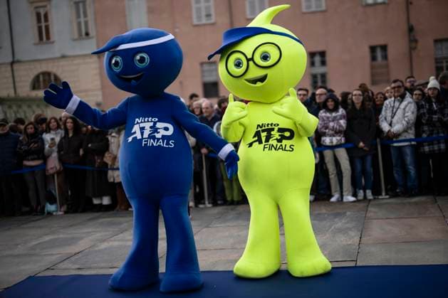 Nitto ATP, Tennis Herren Finals 2023 - Blue Carpet Drop and Lob, official mascots of Nitto ATP Finals, gesture during the Blue Carpet of the Nitto ATP Finals 2023. Turin Italy Copyright: xNicolòxCampox