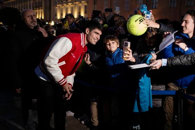 Nitto ATP, Tennis Herren Finals 2023 - Blue Carpet Carlos Alcaraz of Spain poses for a photo during the Blue Carpet of the Nitto ATP Finals 2023. Turin Italy Copyright: xNicolòxCampox