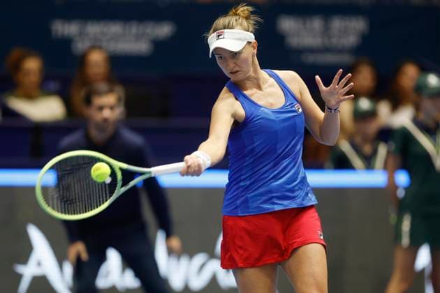Czech tennis player Barbora Krejcikova in action during the women s Billie Jean King Cup 2023 match Czech Republic vs Canada in Sevilla, Spain, November 11, 2023. (CTKxPhoto PavelxLebeda) CTKPhotoF202311110022201  CTKPhotoF202311110022201