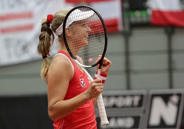 TENNIS - Billie Jean King Cup, AUT vs MEX SCHWECHAT,AUSTRIA,11.NOV.23 - TENNIS - Billie Jean King Cup, play off, Austria vs Mexico. Image shows the rejoicing of Sinja Kraus (AUT).  GEPAxpictures xWalterxLuger