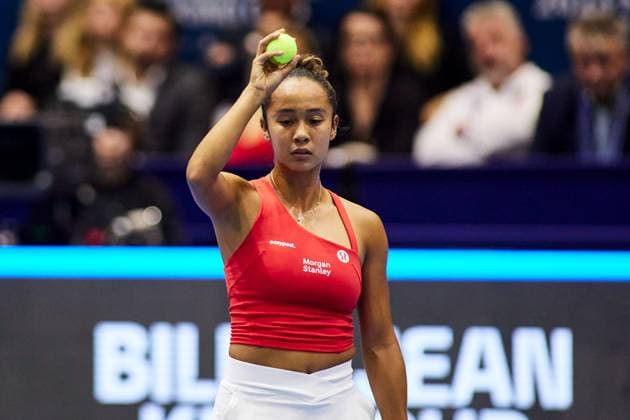 November 11, 2023: Leylah Fernandez of Canada looks on during tennis match between Czechia and Canada The Billie Jean King Cup Finals 2023 at La Cartuja stadium on November 11, 2023, in Sevilla, Spain - ZUMAa181 20231111_zaa_a181_156 Copyright: xJoaquinxCorcherox
