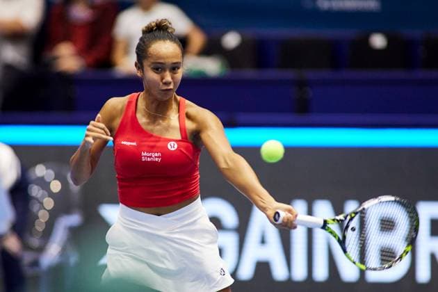 November 11, 2023: Leylah Fernandez of Canada looks in action tennis match between Czechia and Canada The Billie Jean King Cup Finals 2023 at La Cartuja stadium on November 11, 2023, in Sevilla, Spain - ZUMAa181 20231111_zaa_a181_165 Copyright: xJoaquinxCorcherox