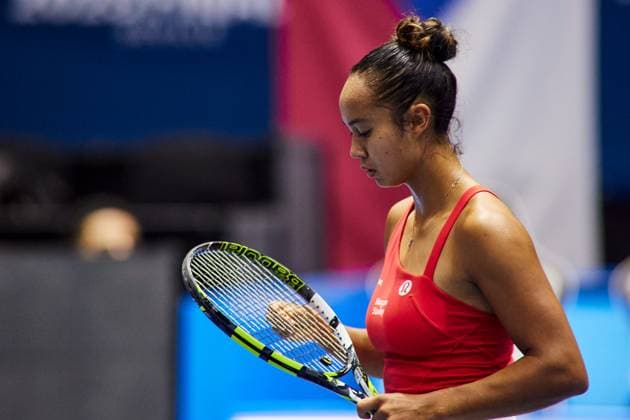 November 11, 2023: Leylah Fernandez of Canada looks on during tennis match between Czechia and Canada The Billie Jean King Cup Finals 2023 at La Cartuja stadium on November 11, 2023, in Sevilla, Spain - ZUMAa181 20231111_zaa_a181_172 Copyright: xJoaquinxCorcherox