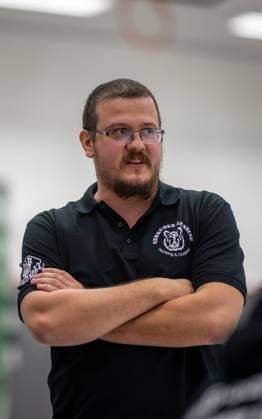 Volleyball, Season 2023 2024, 2 Bundesliga Nord, 11 11 2023, 7 Matchday, Men, TuB Bocholt white vs Kieler TV red Markus Friedrich Coach TuB Bocholt , Bocholt Euregiohalle Nordrhein Westfalen Germany 231111_vb_tub-bocholt_kieler-tv_23520