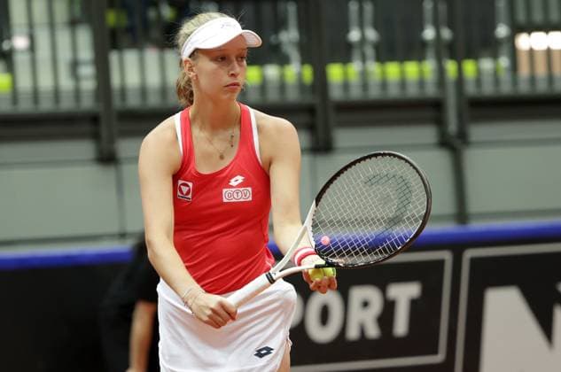 TENNIS - Billie Jean King Cup, AUT vs MEX SCHWECHAT,AUSTRIA,12.NOV.23 - TENNIS - Billie Jean King Cup, play off, Austria vs Mexico. Image shows Sinja Kraus (AUT).  GEPAxpictures xWalterxLuger