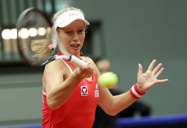 TENNIS - Billie Jean King Cup, AUT vs MEX SCHWECHAT,AUSTRIA,12.NOV.23 - TENNIS - Billie Jean King Cup, play off, Austria vs Mexico. Image shows Sinja Kraus (AUT).  GEPAxpictures xWalterxLuger