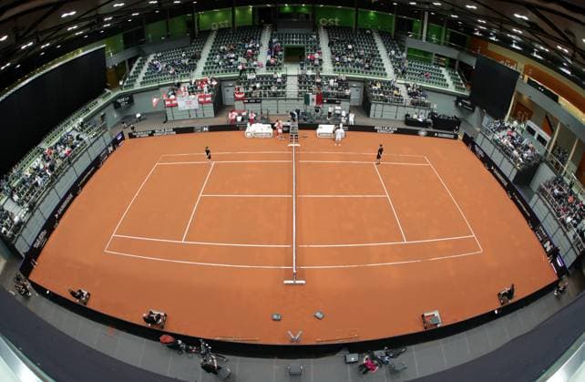 TENNIS - Billie Jean King Cup, AUT vs MEX SCHWECHAT,AUSTRIA,12.NOV.23 - TENNIS - Billie Jean King Cup, play off, Austria vs Mexico. Image shows the center court.  GEPAxpictures xWalterxLuger