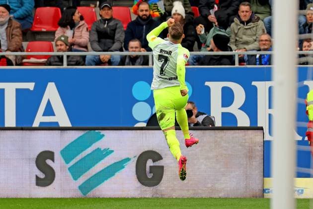 Wiesbaden, Germany 12 November 2023 2 BL 2023 2024 SV Wehen Wiesbaden vs 1 FC Kaiserslautern In the picture Goalscorer Marlon Ritter Kaiserslautern is happy about his goal to 0 1 DFL regulations prohibit any use of photographs as image sequences and or quasi video Britta Arena Hessen Copyright: xFotostandx xRacochax