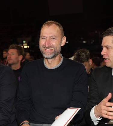 Munich, Germany 12 November 2023 Football, Men, Season 2023 2024, FC Bayern Munich, Annual General Meeting, AGM, Rudi Sedlmayer Halle Jochen Sauer, Director of Youth Development FC Bayern Munich , laugh, grin