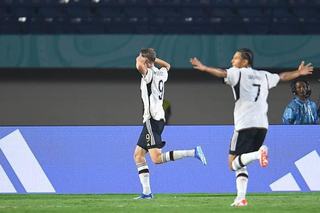 RECORD DATE NOT STATED FIFA U-17 World Cup Indonesia 2023 Mexico vs Germnay Max Moerstedt celebrates his goal 0-2 of Germany during the game Mexico vs Germany, corresponding to Group F of the FIFA U-17 World Cup Indonesia 2023, at Si Jalak Harupat Stadium, on November 12, 2023. <br><br> Max Moerstedt celebra su gol 0-2 de Alemania durante el partido Mexico vs Alemania, correspondiente al Grupo F de la Copa Mundial de la FIFA Sub-17 Indonesia 2023, en el Estadio Si Jalak Harupat Stadium, el 12 de Noviembre de 2023. BANDUNG INDONESIA INDONESIA  Copyright: xAdrianxMaciasx 20231112064601_FWC_U17_GF_MEX_GER_MOERSTEDT46